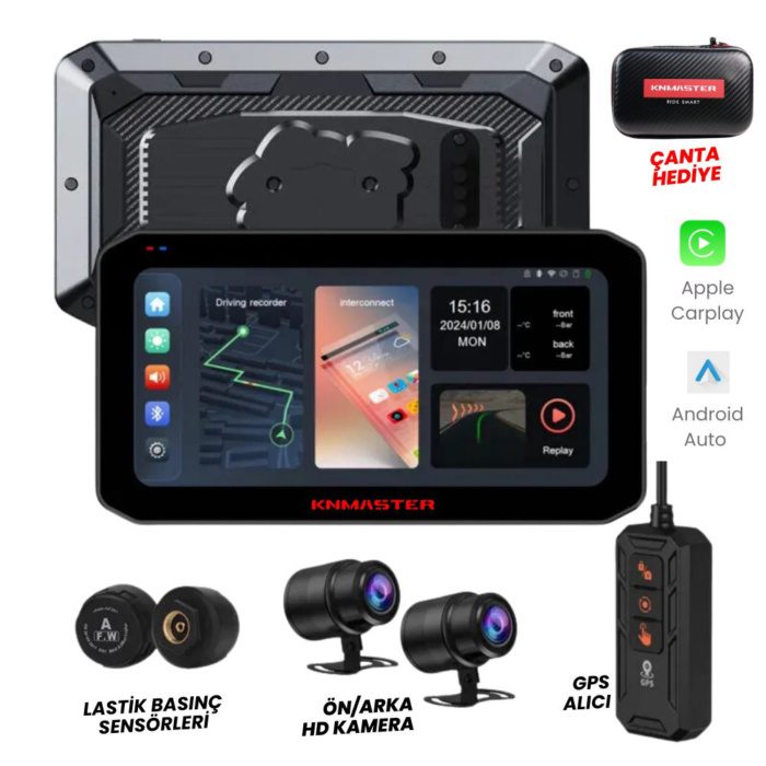 MOTOPLAY 2000 – 6.25” 2K Çift Kameralı Kablosuz Motosiklet CarPlay