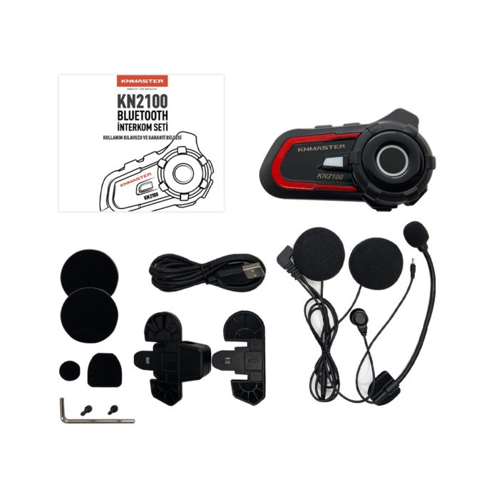 Knmaster KN2100 Motosiklet Kask İnterkom Bluetooth Intercom Kulaklık Seti Kırmızı - Görsel 2